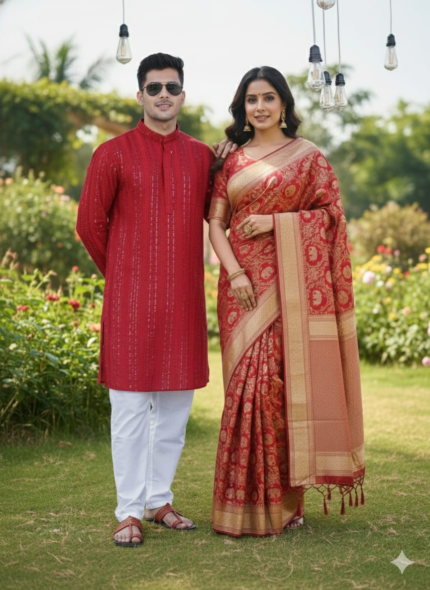 Royal Red Banarasi Couple Set ❤️👑
