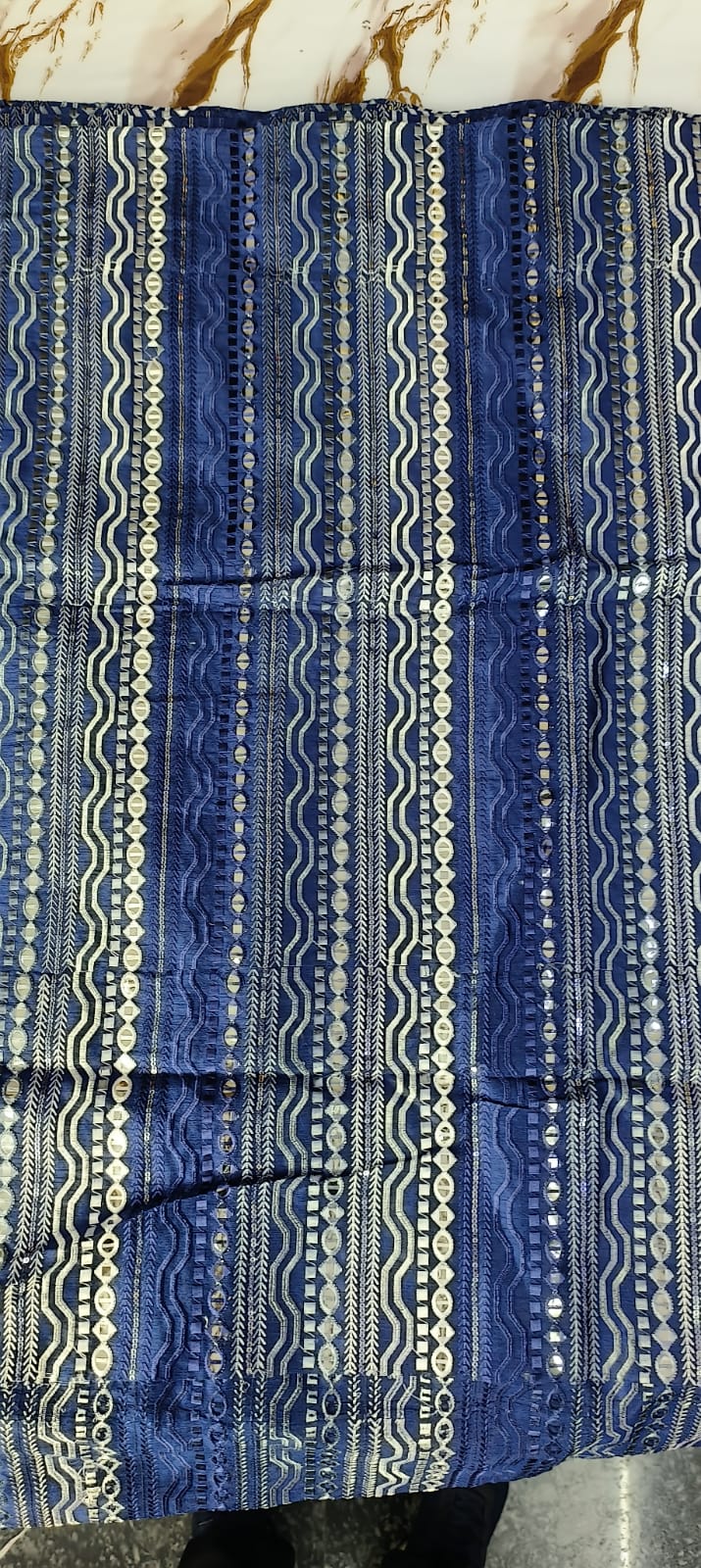 Father-Son Royal Blue Mirror Work Kurta Pajama Combo Set