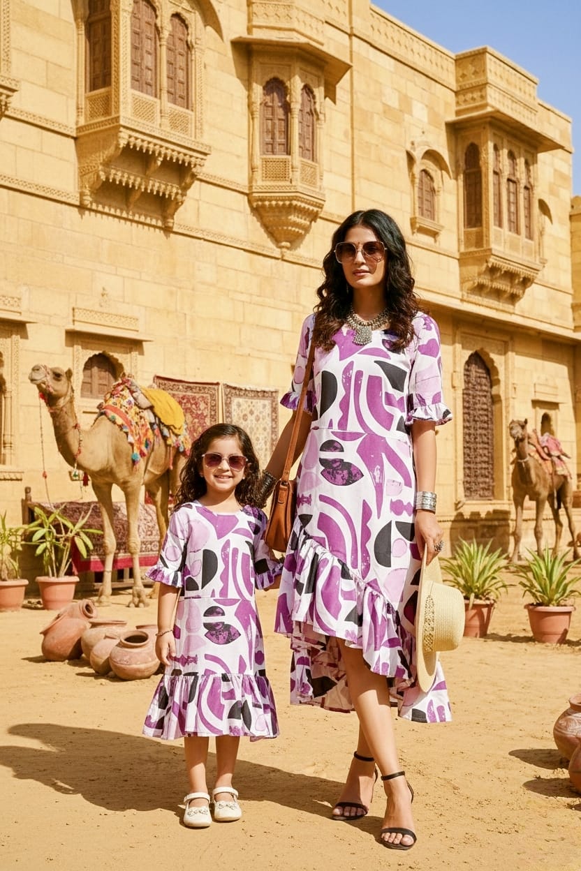 đ Royal Lilac Abstract Girls Dress