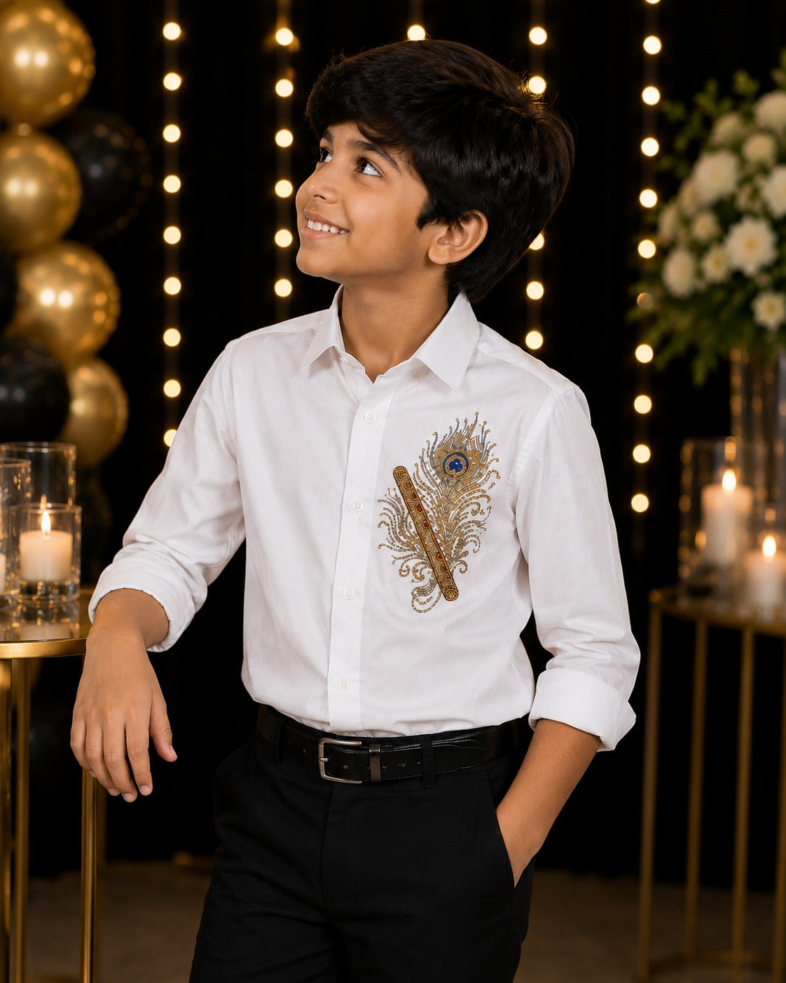 White Feather embelished boys shirt