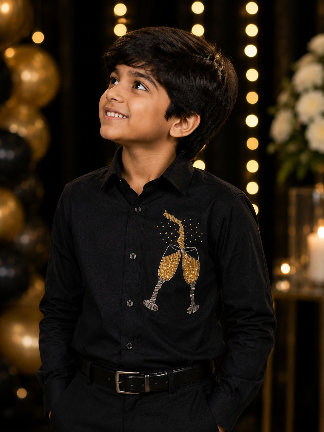 Black Champagne Embellished | Father-Son Partywear Shirt