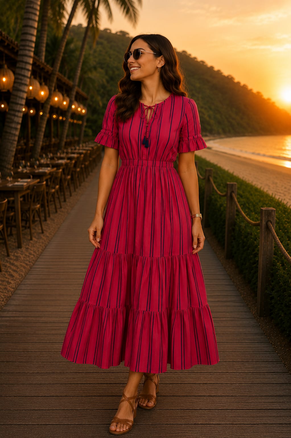 Fuchsia Noir Stripes | Women dress