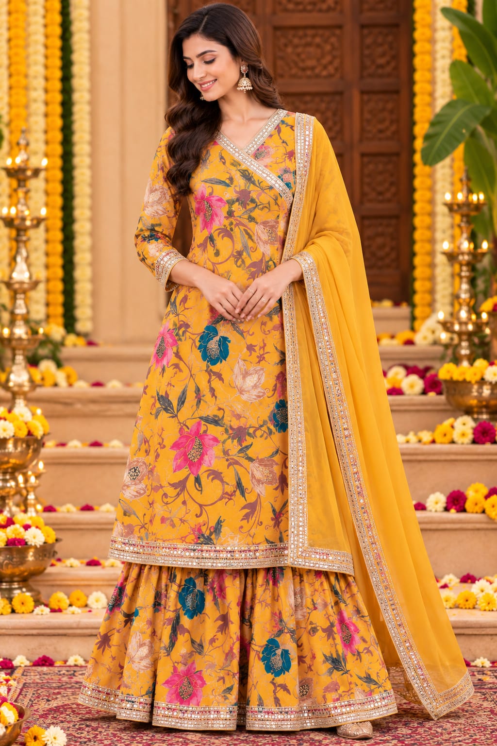 Golden Marigold Floral | Women Sharara Duppta Set