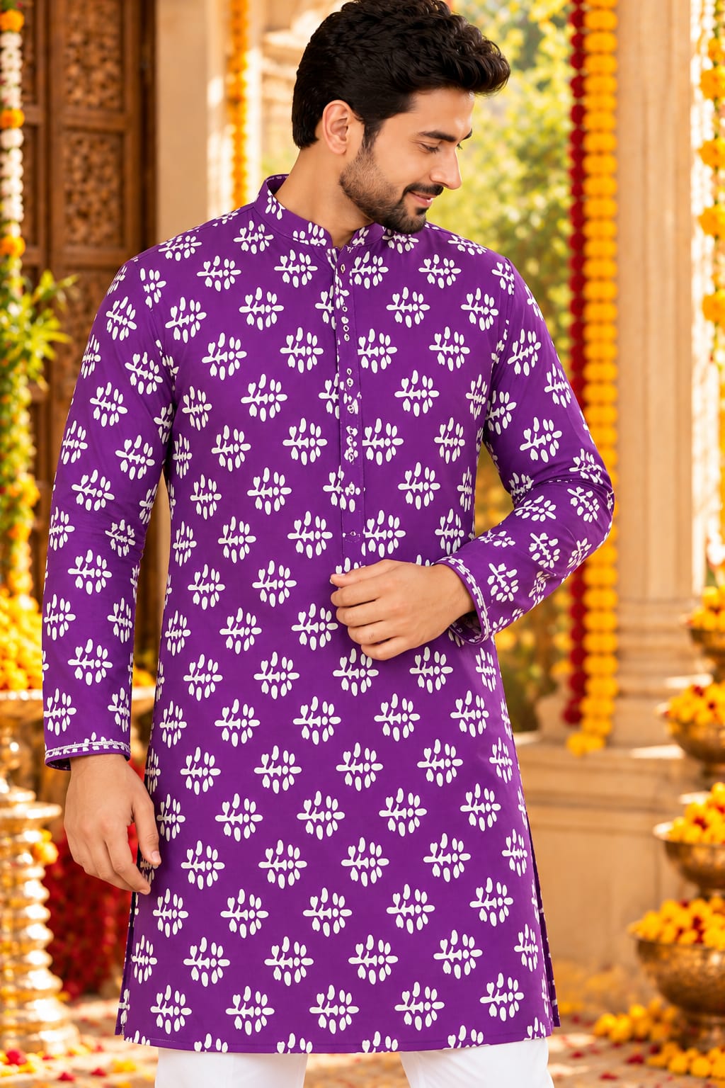 Shahi Gulbahar" Printed Purple | Couple Matching Kurta Outfit