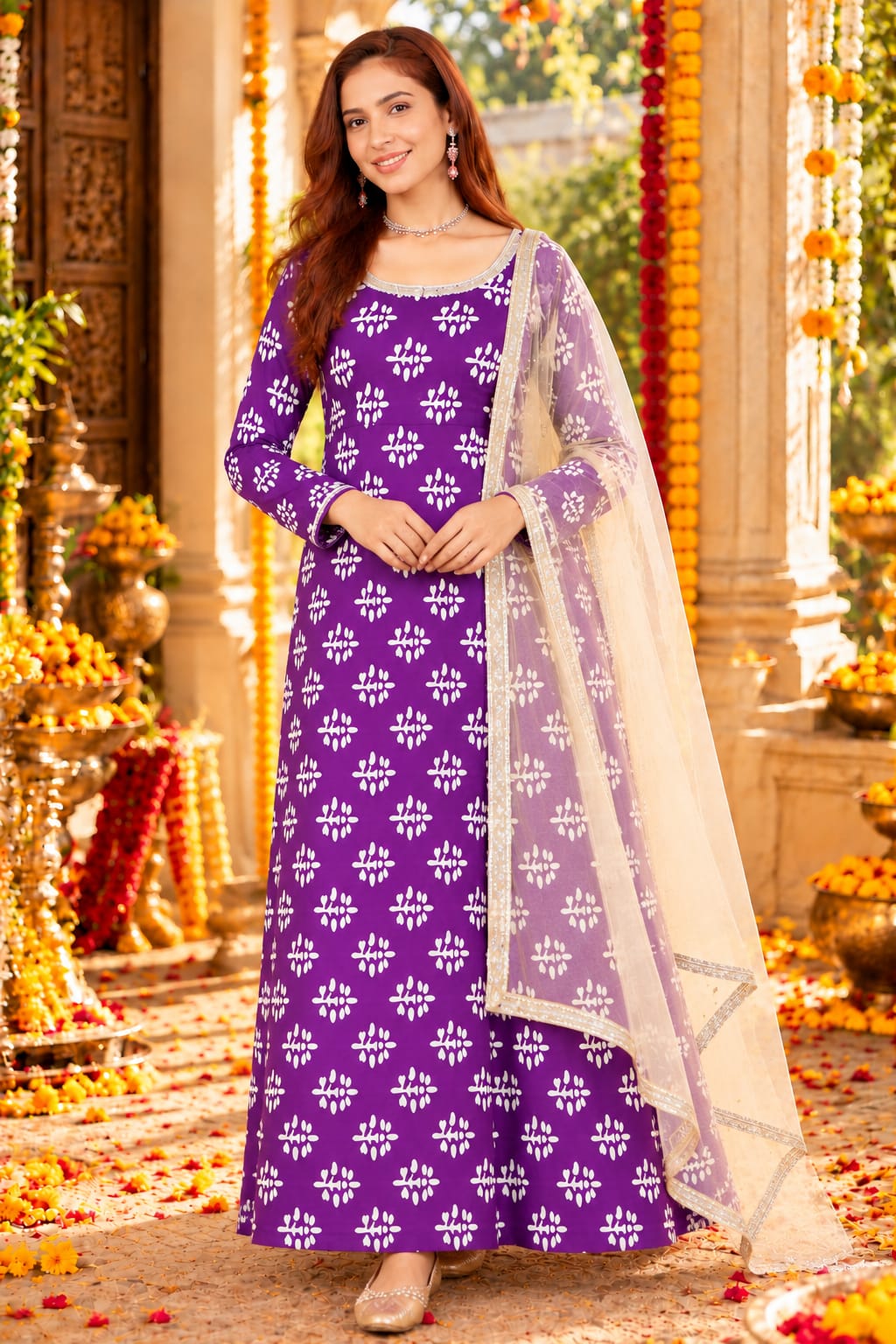 Shahi Gulbahar" Printed Purple Sharara Duppta Set