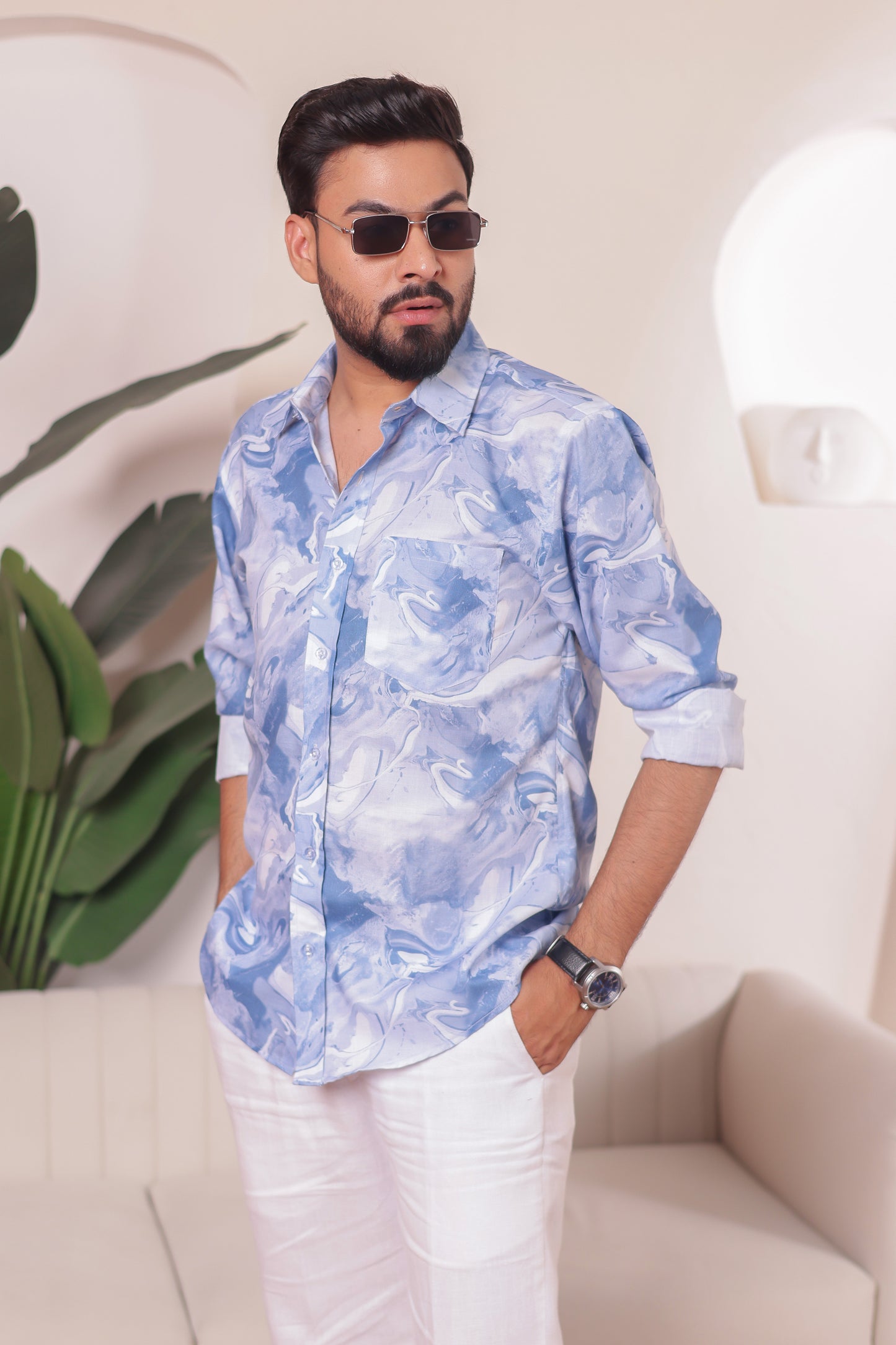 Men’s Aqua Harmony – soft cotton shirt with aqua print, perfect for coordinated family combos or standalone