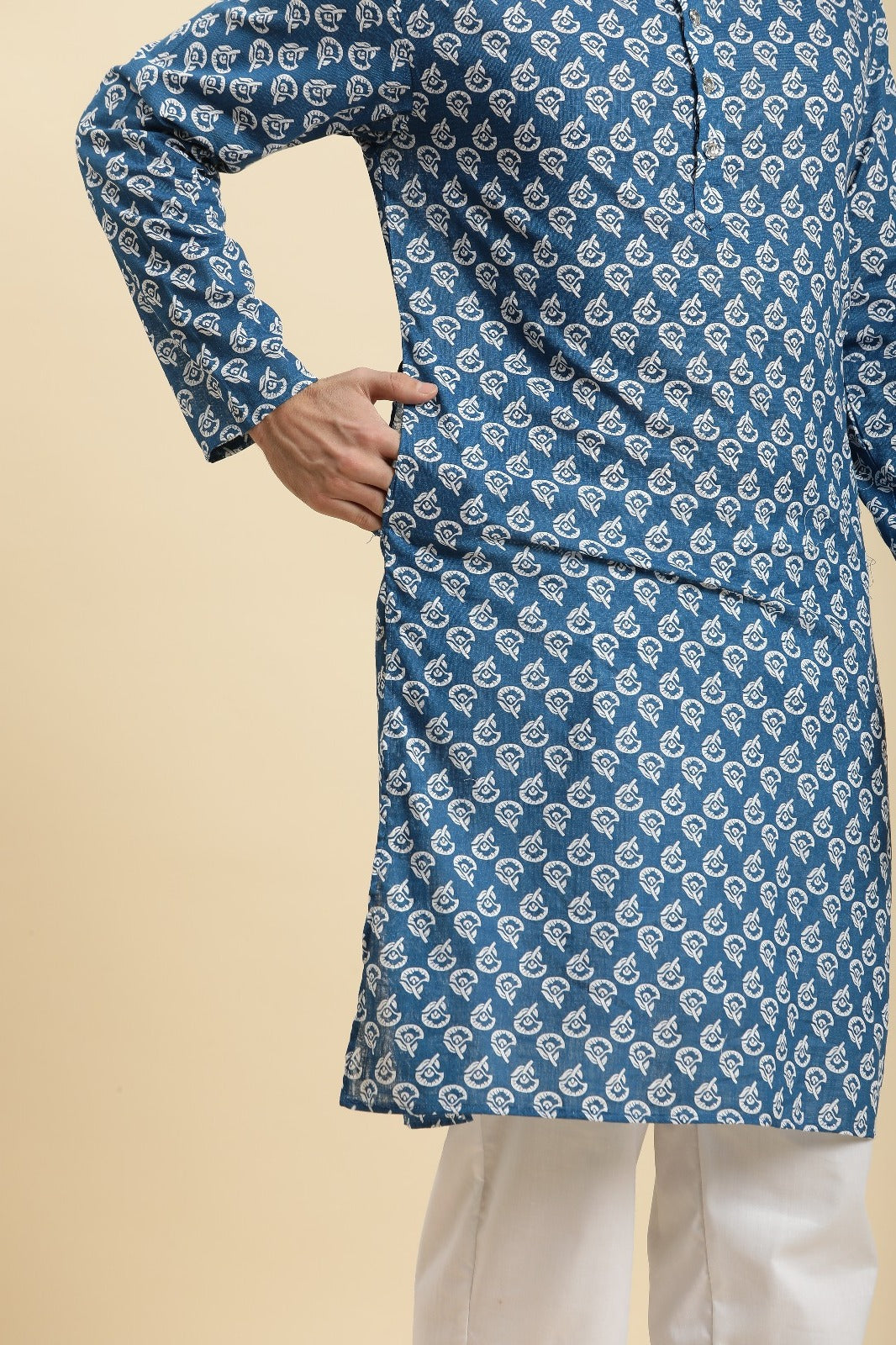 Father-Son Blue Printed Kurta Pajama Combo Set