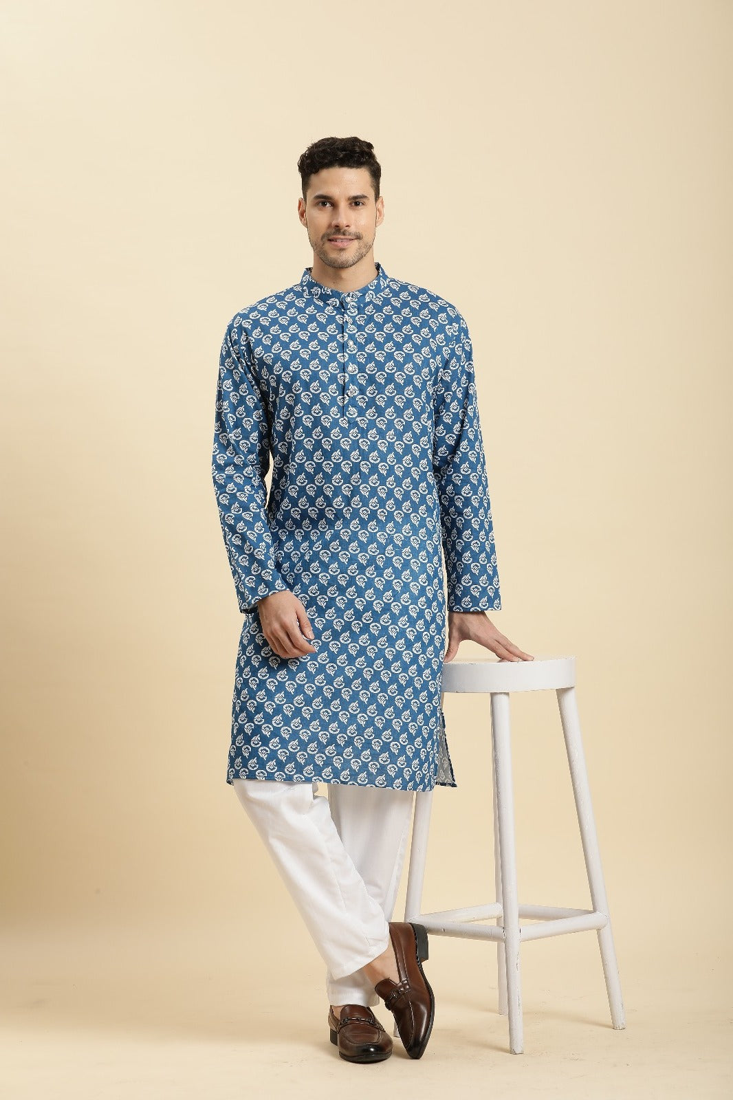 Father-Son Blue Printed Kurta Pajama Combo Set