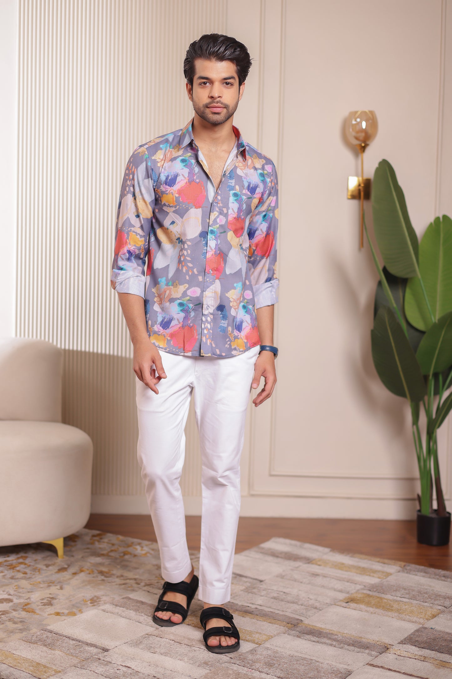 Blue Bond father matching shirt in elegant blue print, soft breathable cotton smart casual summer wear for men