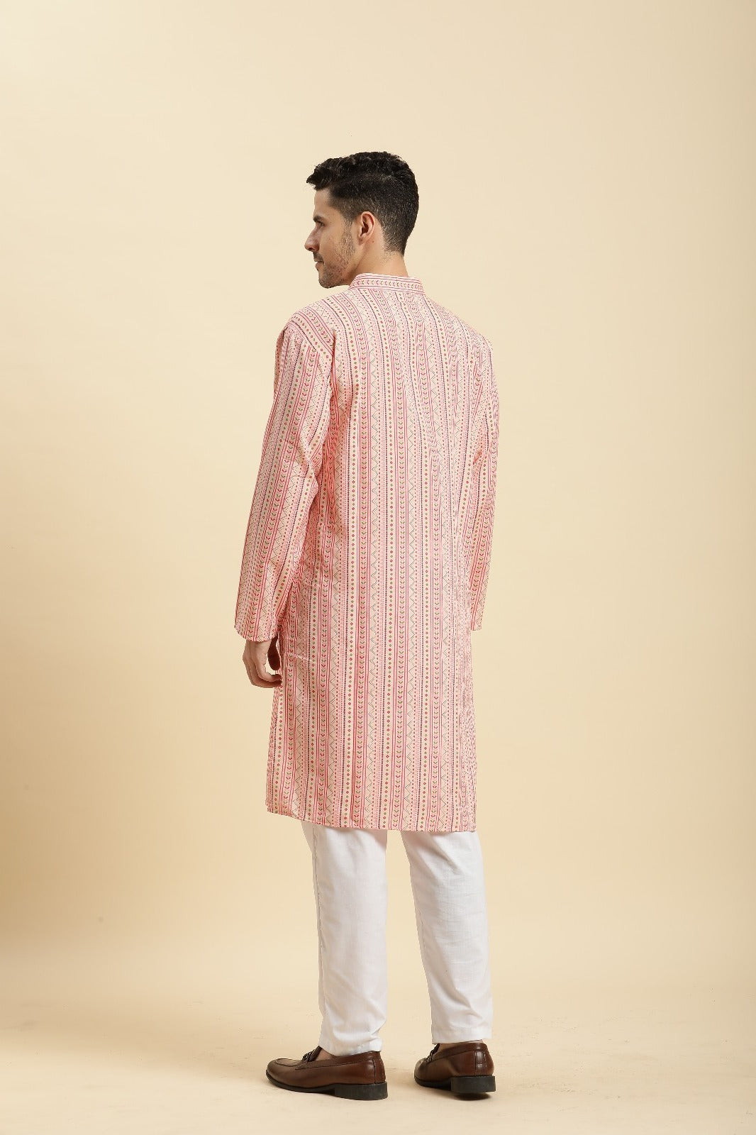 Father-Son Blush Pink Waves Kurta Pajama Combo Set