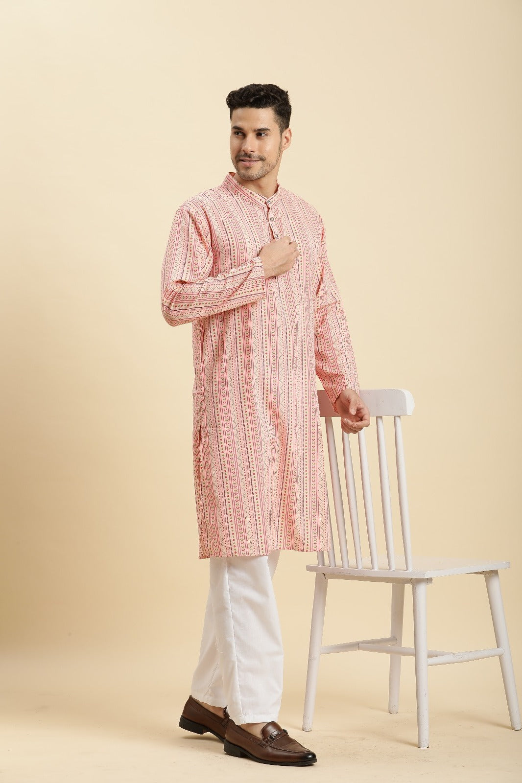 Father-Son Blush Pink Waves Kurta Pajama Combo Set