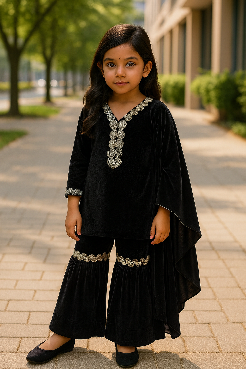 Black & Gold Mother-Daughter Twinning Set – Elegant Festive winter Wear