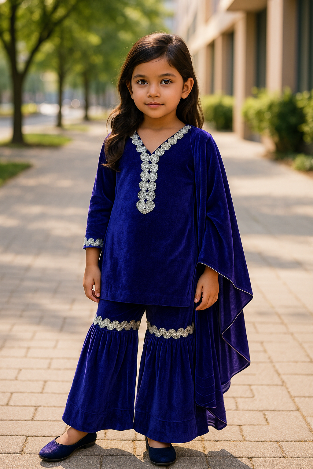 Purple Blue & Gold Daughter Set β Elegant Festive winter Wear