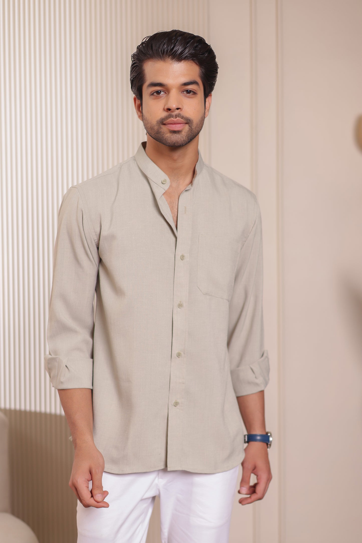 Men’s Light Grey Shirt – Father-Son Matching Formal Linen-Cotton Outfit
