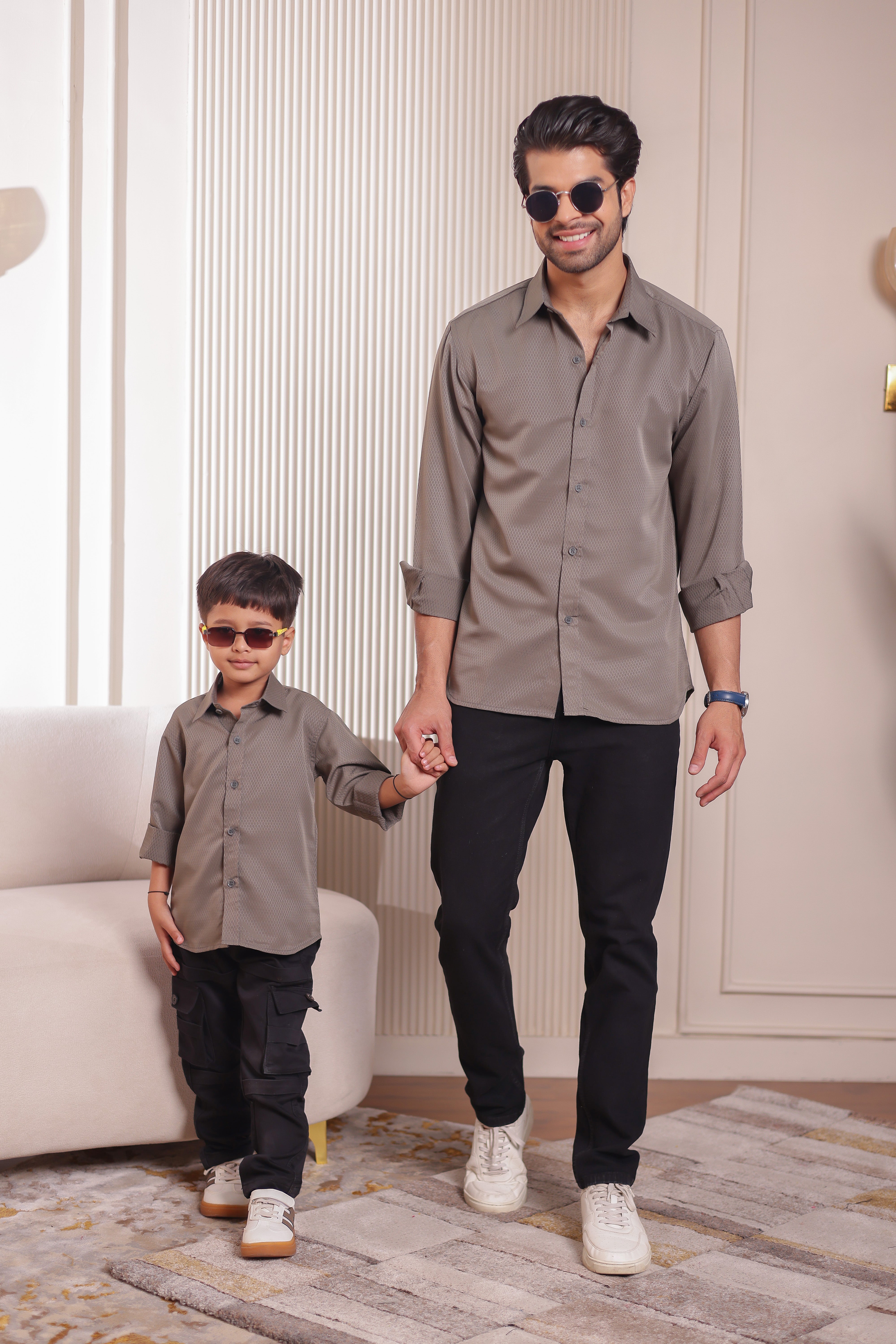 matching father and son dress shirts Buy Warm Grey Father-Son Shirt Combo – Linen-Cotton Twinning Outfit 29 Cute Pieces Perfect Made from cotton fabric festivalsale Color:Butter/Brown