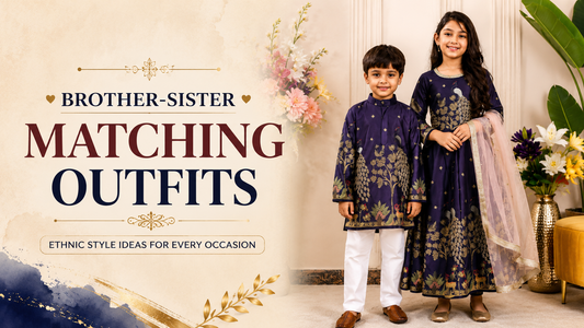 Brother and sister in matching ethnic outfits
