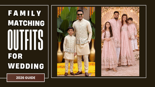 Stylish Indian family wedding looks with matching outfits for parents and kids