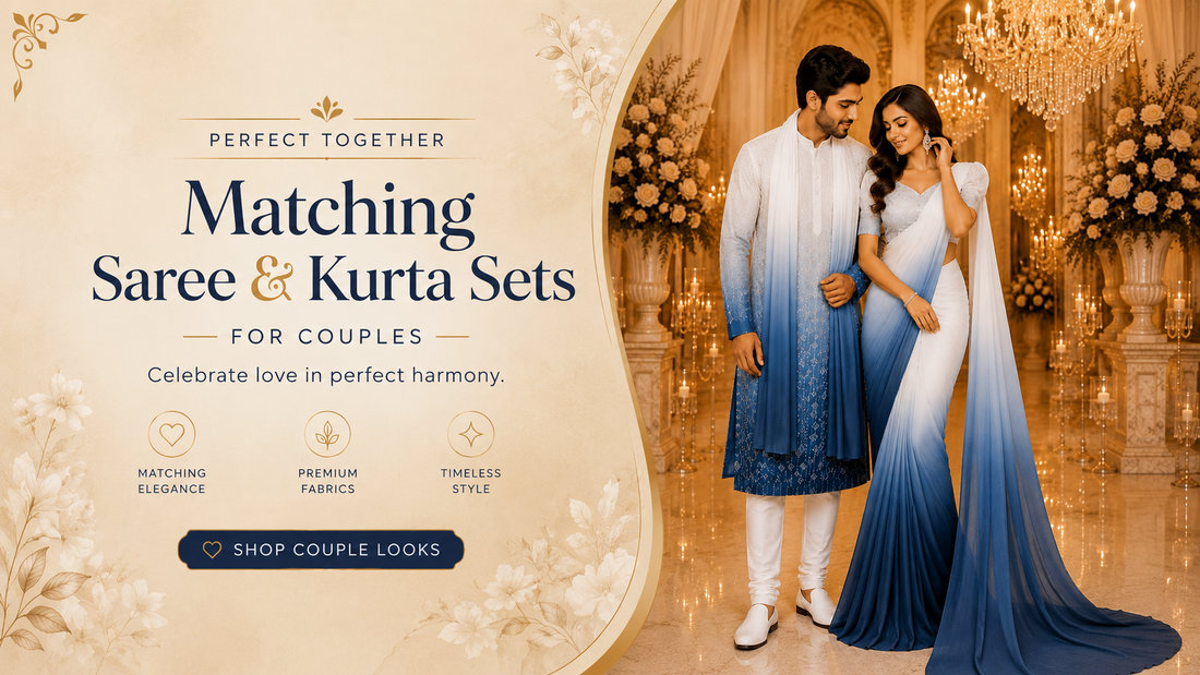 Matching saree and kurta sets for couples for weddings , engagement and festive celebrations