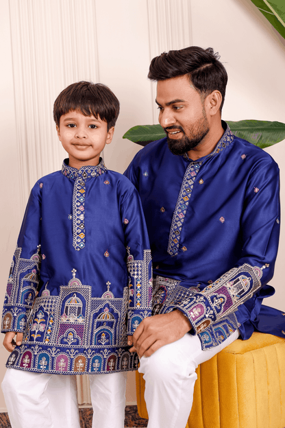 Father-Son Royal Blue Heritage Embroidered Kurta Pajama Combo Set
