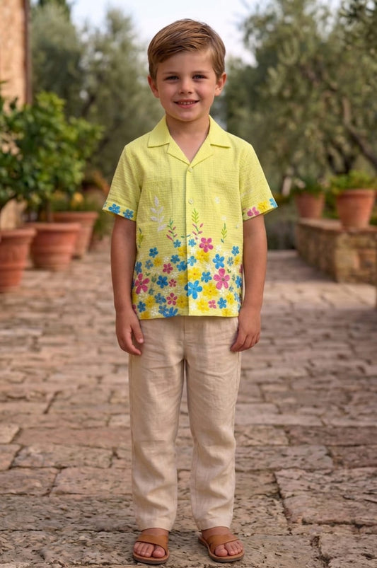 yellow  border print Boys Shirt
