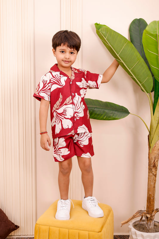 Red Floral Boy Co-Ord Set ❤️