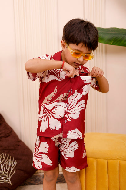 Red Floral Boy Co-Ord Set ❤️