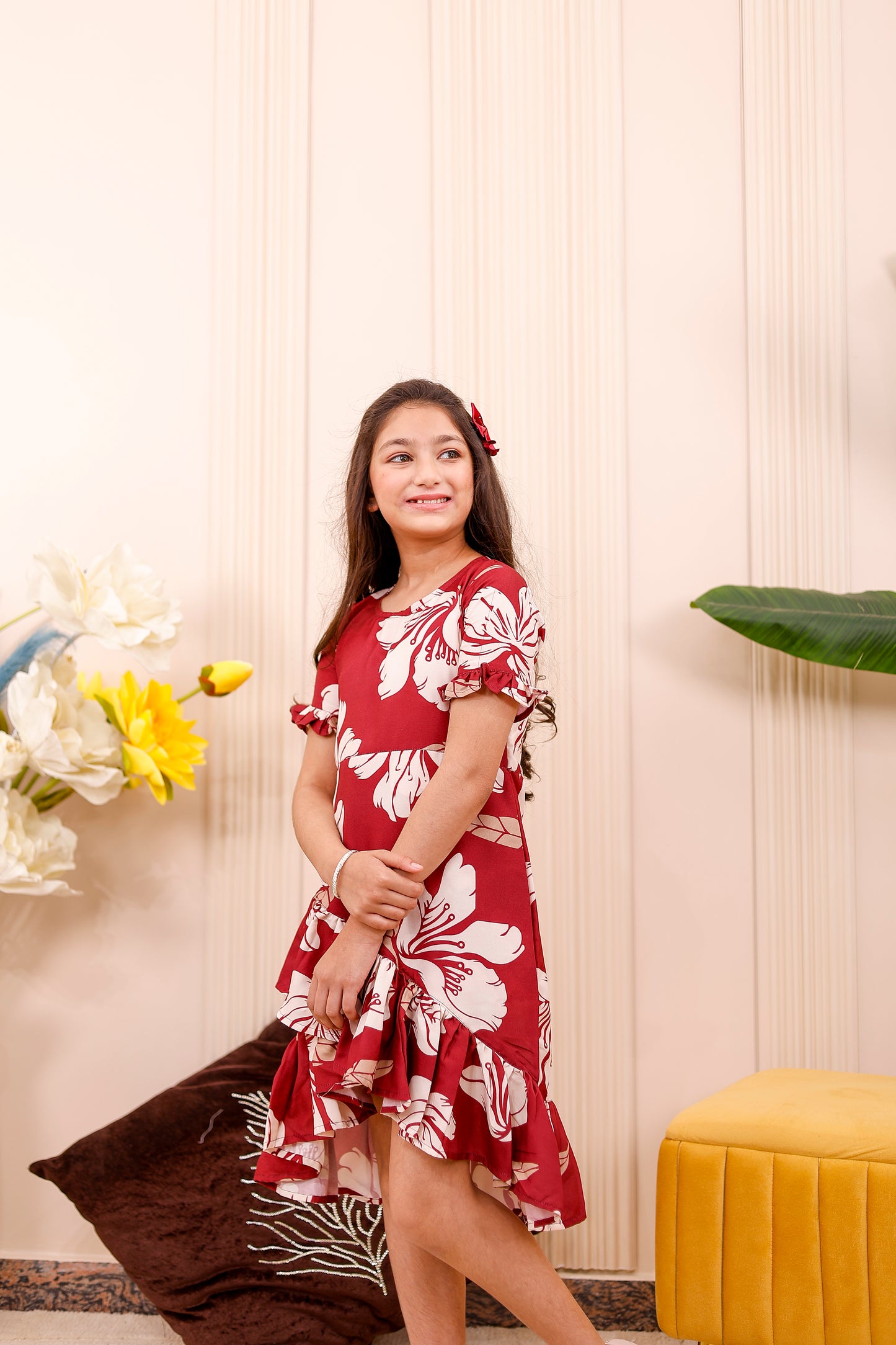 Red Floral Girls Dress  ❤️