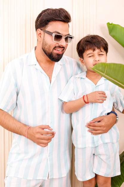 Pastel Blue Striped | Father-Son Matching Co-Ord Set