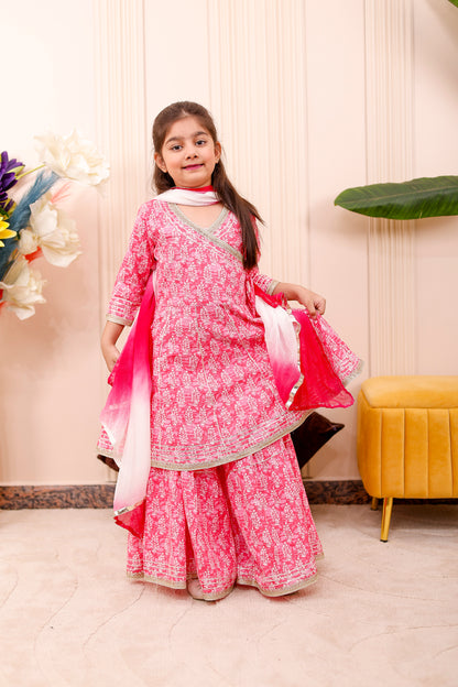 “Girl wearing royal pink family matching combo outfit in cute twinning style”