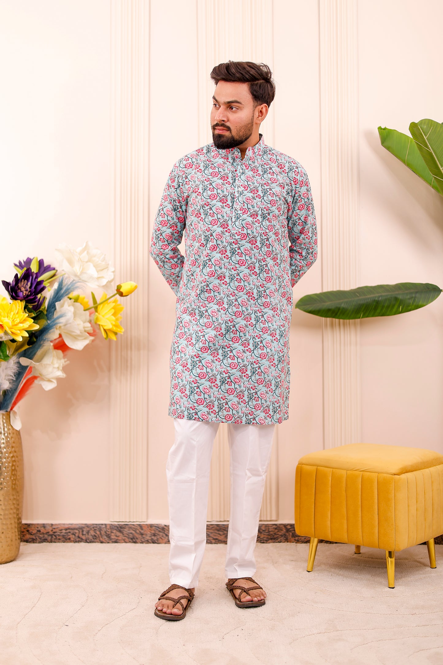 Floral Mint Festive | Couple Matching Kurta Outfit