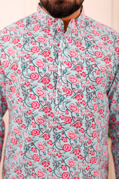 Floral Mint Festive | Couple Matching Kurta Outfit