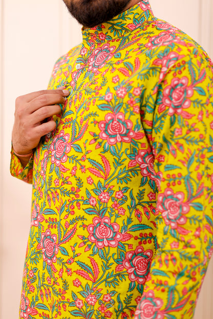 Rangoli Yellow Festive | Couple Matching Kurta Outfit