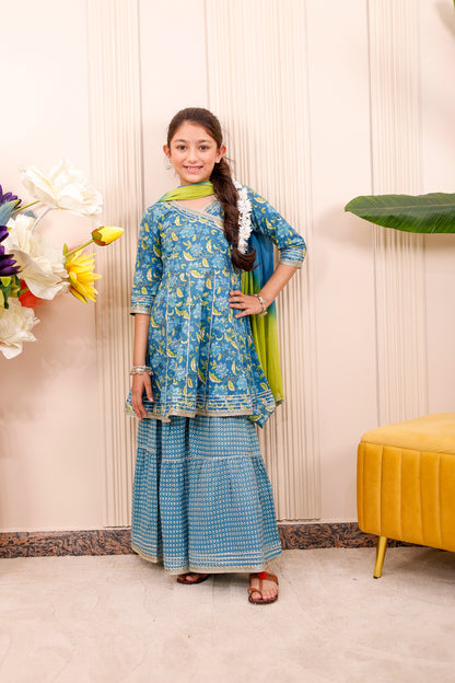 Red floral ethnic outfit for girls in family matching set, ideal for twinning with family on festive occasions