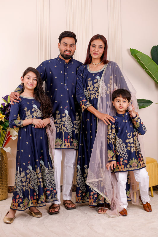 Nazakat Royal Blue Family Matching Outfit✨👨‍👩‍👧‍👦