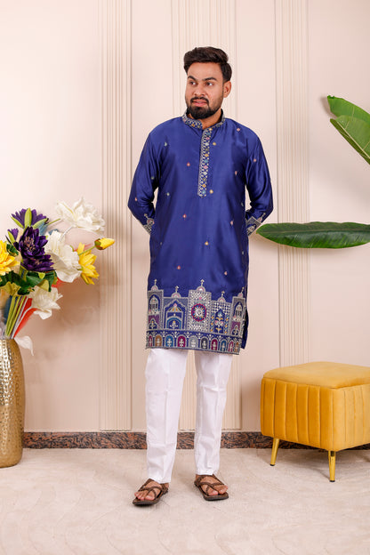  Blue Heritage Embroidered Kurta Pajama for Men – festive and wedding ethnic wear