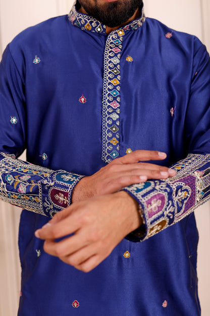 Father-Son Royal Blue Heritage Embroidered Kurta Pajama Combo Set