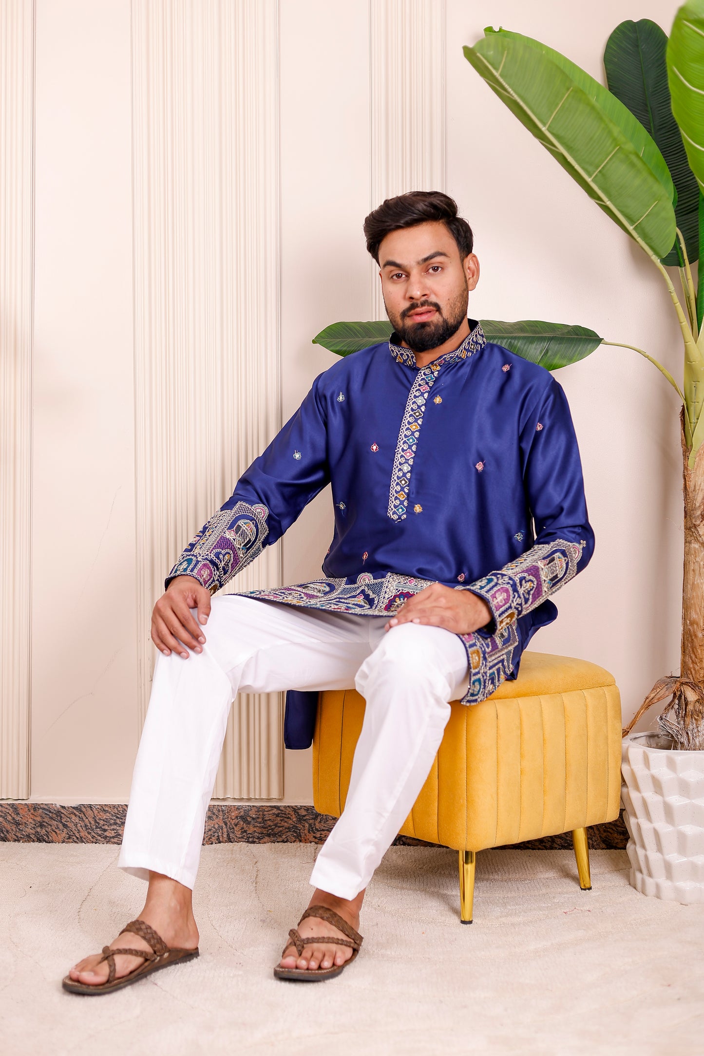 Father-Son Royal Blue Heritage Embroidered Kurta Pajama Combo Set