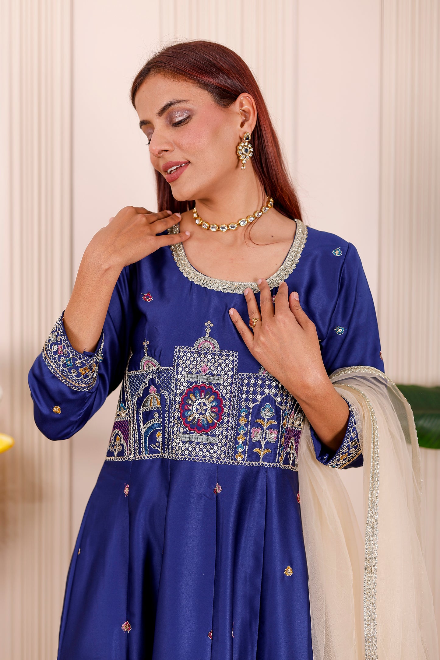 Shaahi Blue Embroidered  Women dress Outfits✨