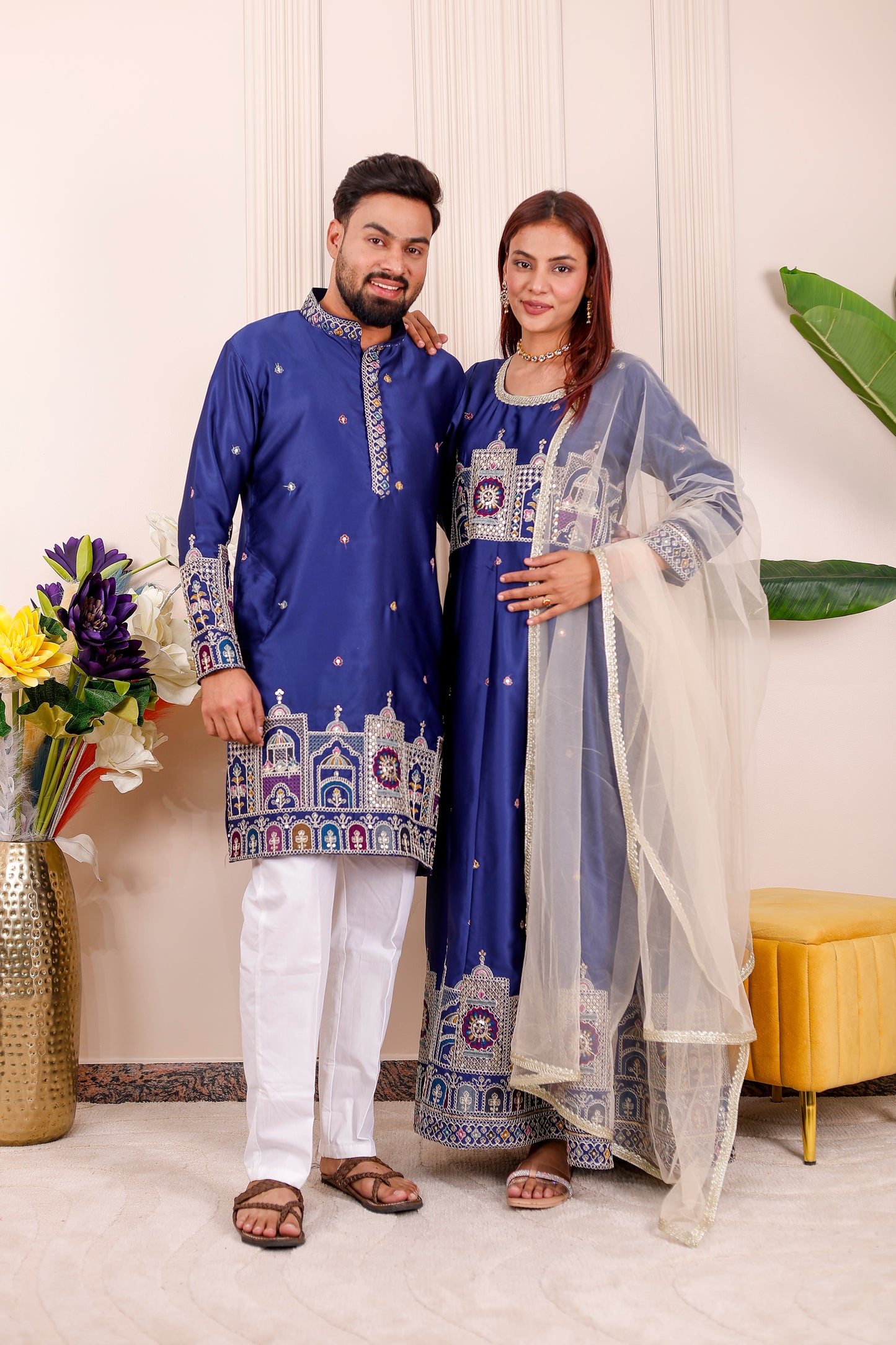 Blue Heritage Embroidered Family Matching outfit  ✨👨‍👩‍👧‍👦