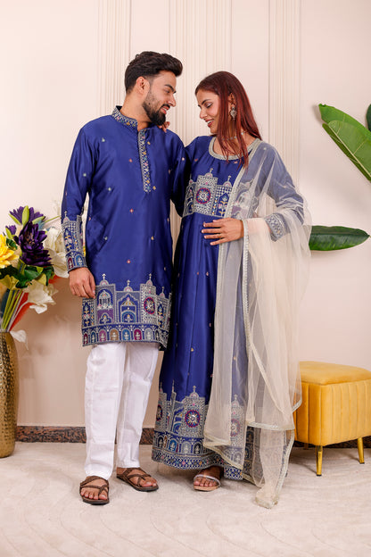 Nazakat Royal Blue Family Matching Outfit✨👨‍👩‍👧‍👦