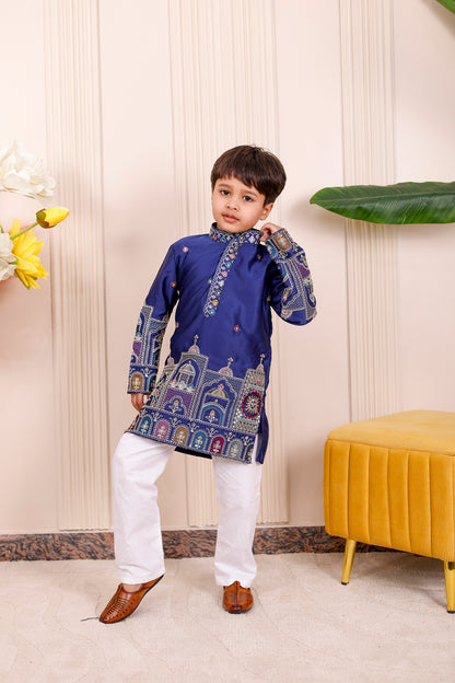  Blue Heritage Embroidered Kurta Pajama for Boys – festive and wedding ethnic outfit