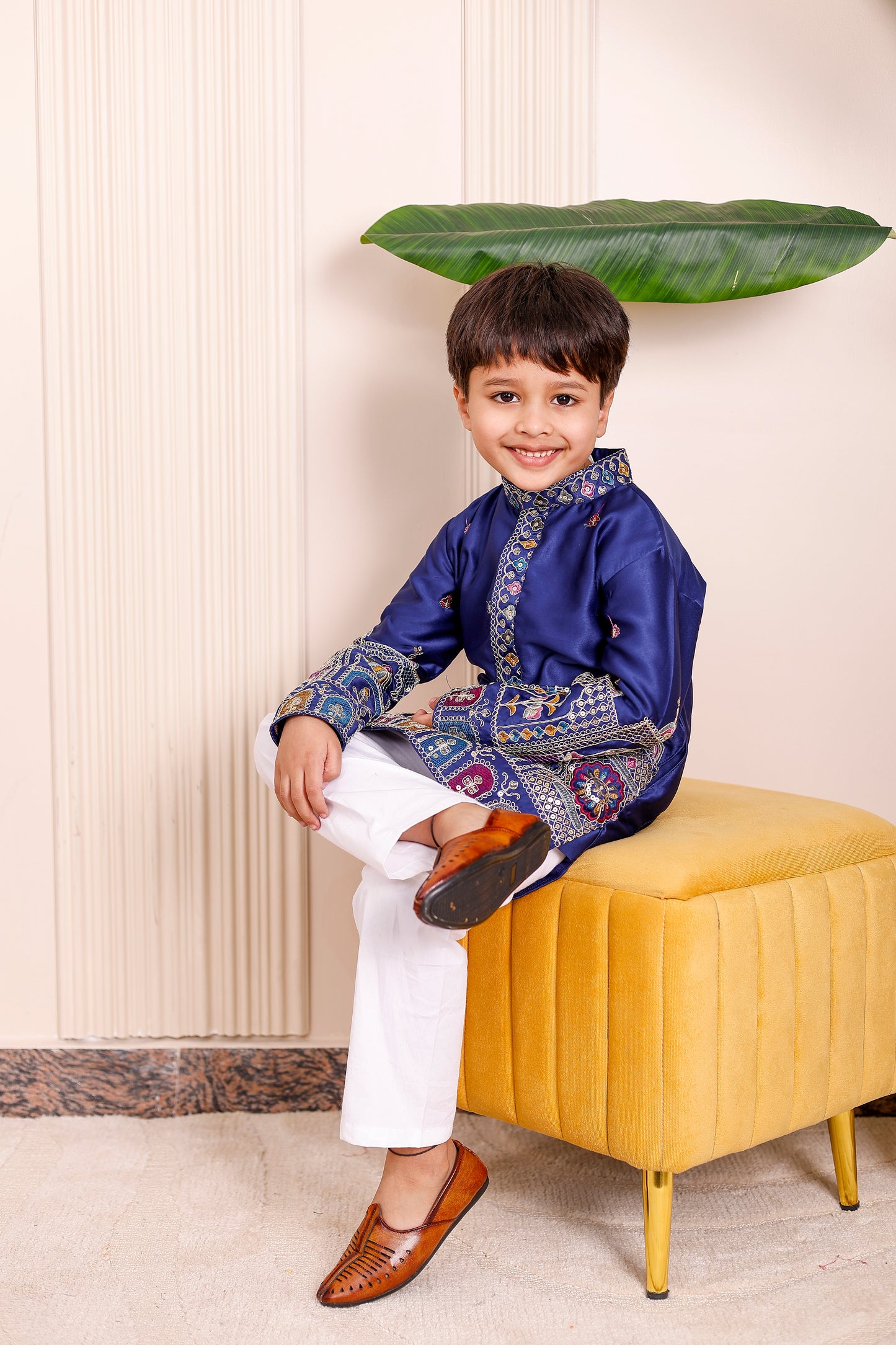 Father-Son Royal Blue Heritage Embroidered Kurta Pajama Combo Set