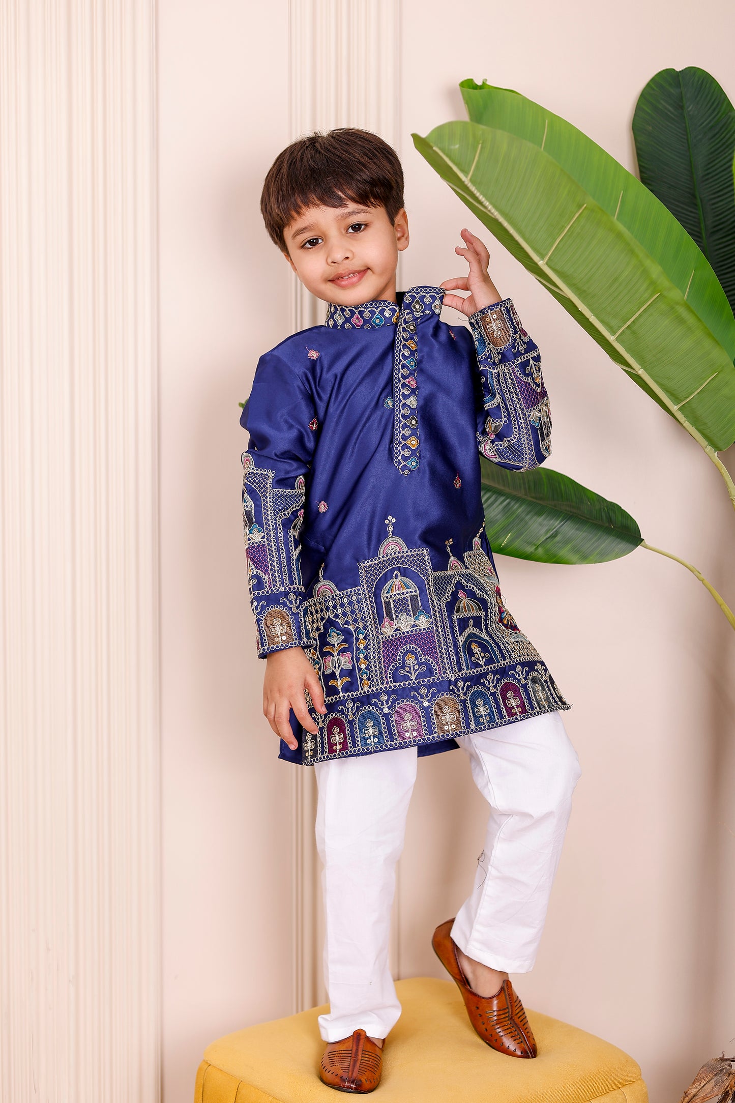 Father-Son Royal Blue Heritage Embroidered Kurta Pajama Combo Set