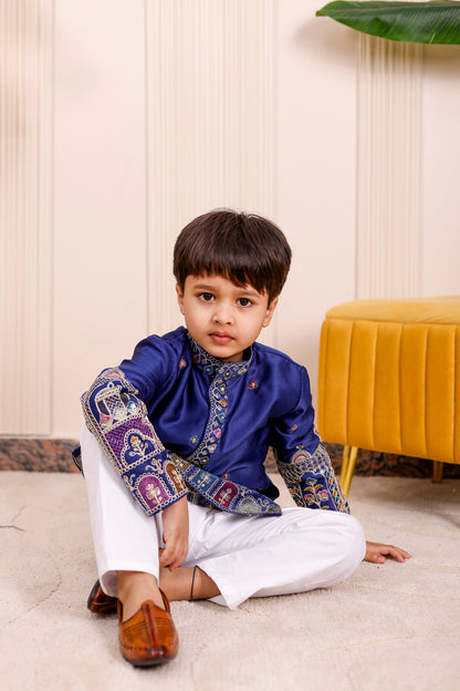 Shaahi Blue Embroidered Boy Kurta Pajama Set ✨