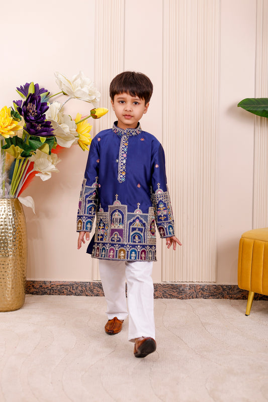 Shaahi Blue Embroidered Boy Kurta Pajama Set ✨