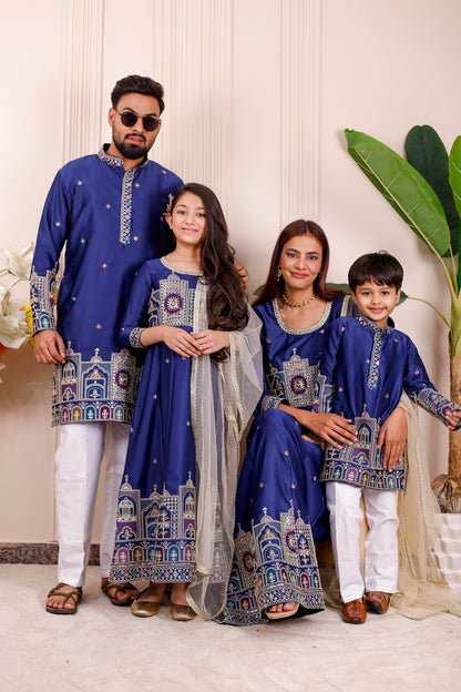 Nazakat Royal Blue Family Matching Outfit✨👨‍👩‍👧‍👦
