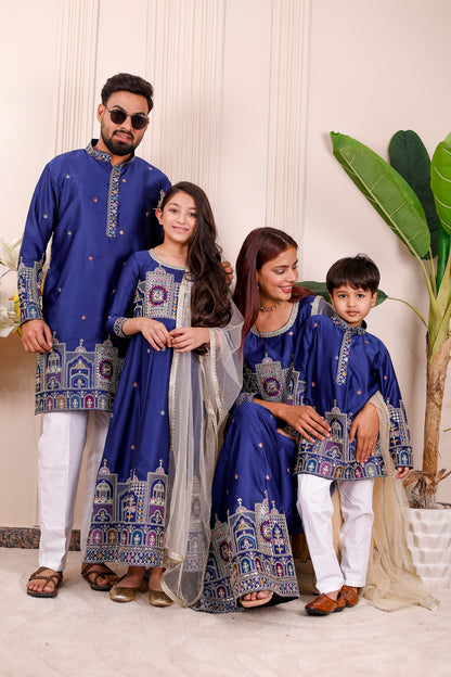 Nazakat Royal Blue Family Matching Outfit✨👨‍👩‍👧‍👦