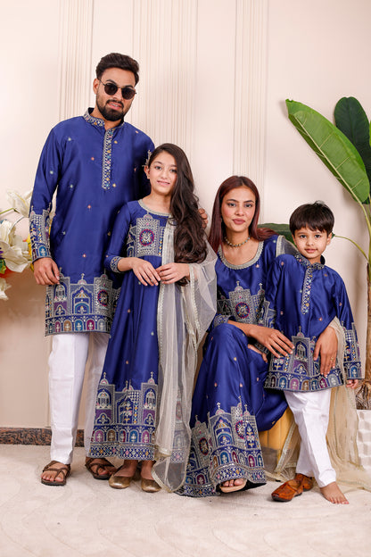 Nazakat Royal Blue Family Matching Outfit✨👨‍👩‍👧‍👦