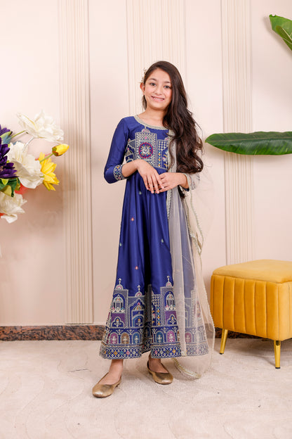 Shaahi Blue Embroidered Girl dress Outfits✨