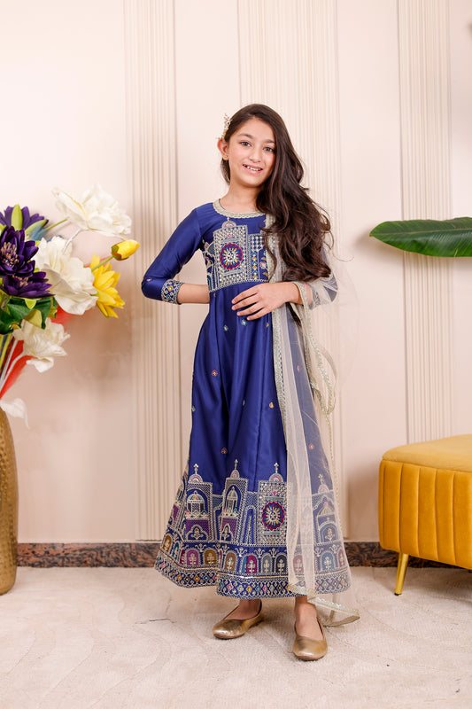 Shaahi Blue Embroidered Girl dress Outfits✨